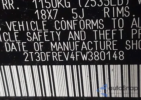 2015 Toyota Rav4 Limited from USA, damaged, VIN 2T3DFREV4FW380148